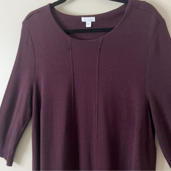 J. Jill Ponte 3/4 Sleeve Burgundy Herringbone Knit Pockets Shift Dress Large - Picture 4 of 7